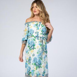 Pinkblush Ivory Floral Off Shoulder Maternity Maxi Dress